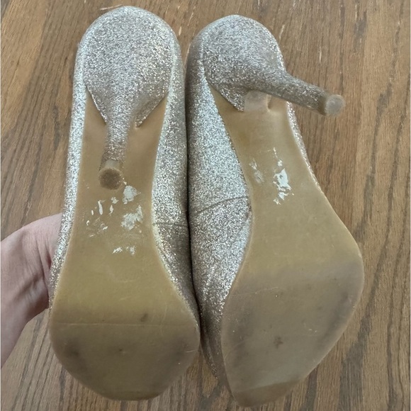 Steve Madden Platform P-Karo Gold Glitter Peep Toe Heels Women’s size 7.5 - Picture 8 of 12